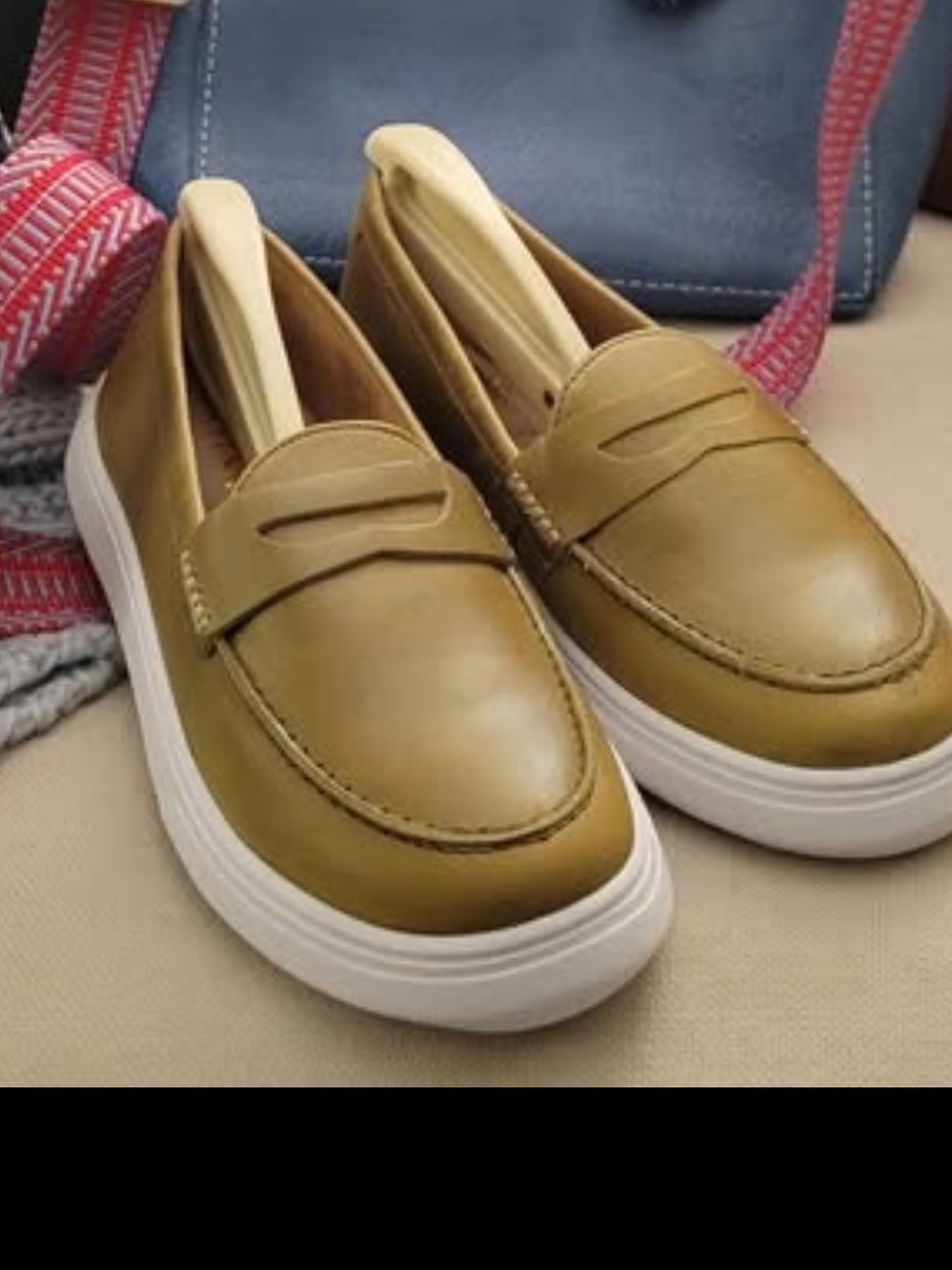 Portland Leather patina Olive Green Slip-On Loafers with White Platform